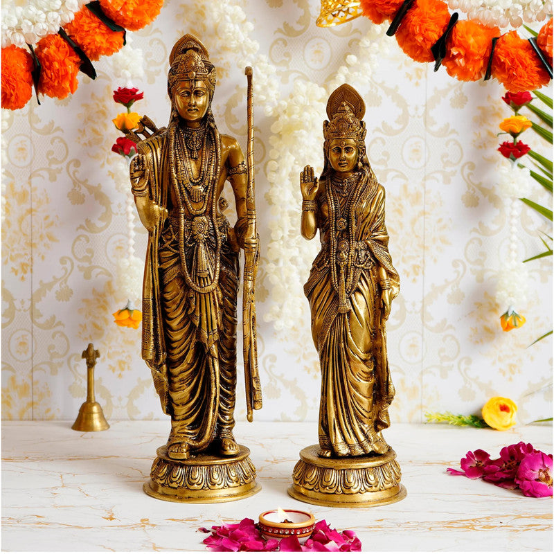 Large Brass Ayodhya Ram with Sita Mata Murti Idol Statue | Temple Mandir Home Decor (2121)