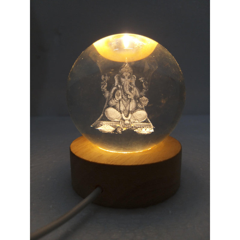 Lord GANESHA Crystal Ball Light - Room Decor Night Lights Luminous Ball Inner 3D Figurine Home Decor (2779)