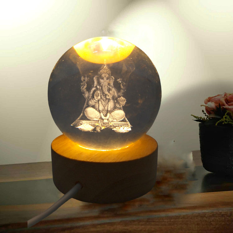 Lord GANESHA Crystal Ball Light - Room Decor Night Lights Luminous Ball Inner 3D Figurine Home Decor (2779)