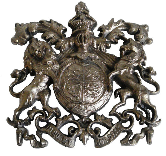 LARGE - Brass Vintage Style HEAVY CAST ROYAL CREST SAFE PLATE - Coat of Arms (5127)