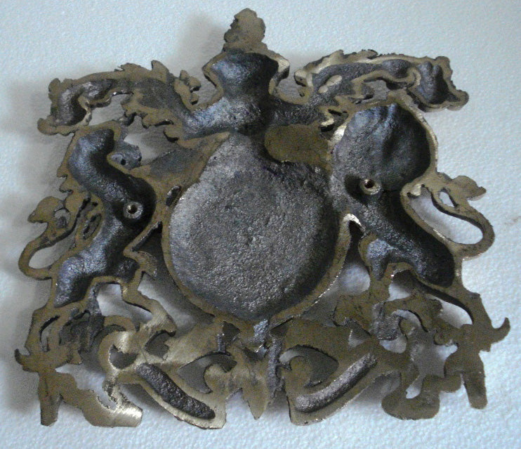 LARGE - Brass Vintage Style HEAVY CAST ROYAL CREST SAFE PLATE - Coat of Arms (5127)