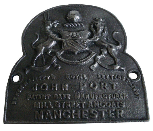 VINTAGE Style Cast JOHN PORT MANCHESTER Safe Plate - Coat of Arms (5130)