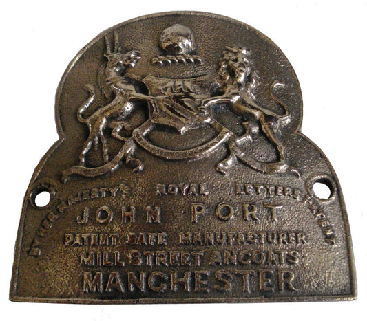 VINTAGE Style BRASS Cast JOHN PORT MANCHESTER Safe Plate - Coat of Arms (5131)