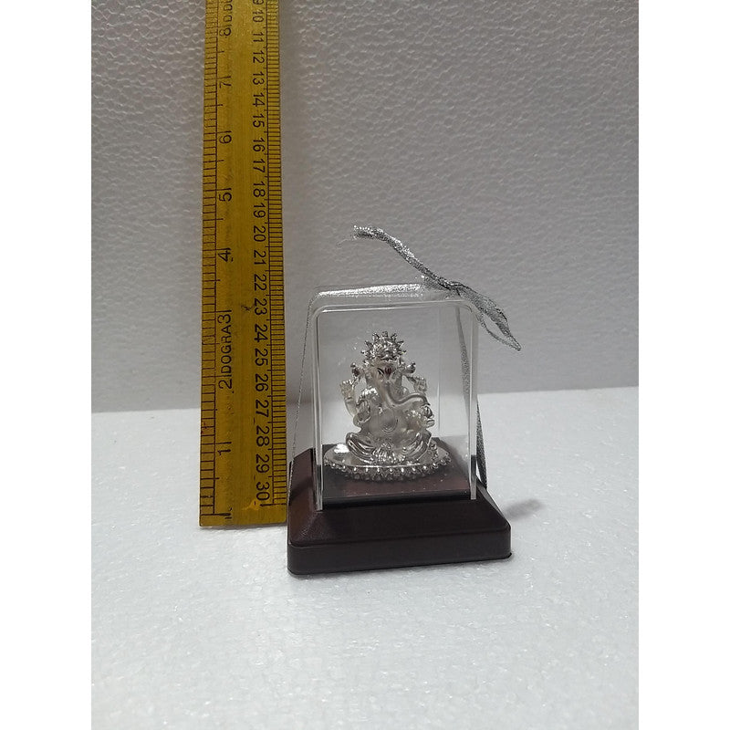Silver Plated Beautiful Lord Ganesha with Acrylic Base Idol Decorative Showpiece (1926)