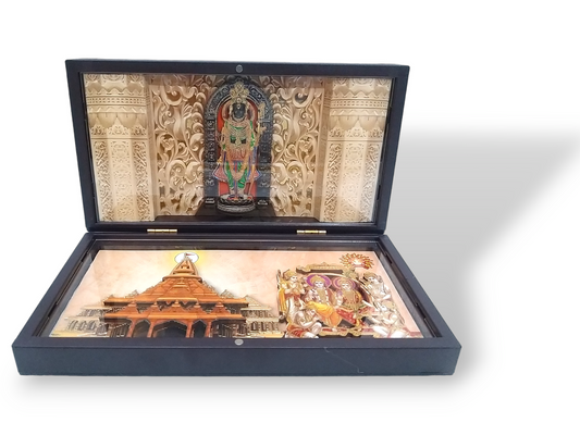 Golden Plated Ram Lalla Idol With Ayodhya And Ram Darbar Picture Beautiful Box Packing  | Ayodhya (2929)