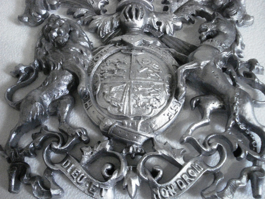 LARGE - Vintage Style HEAVY CAST ROYAL CREST SAFE PLATE - Coat of Arms (5126)