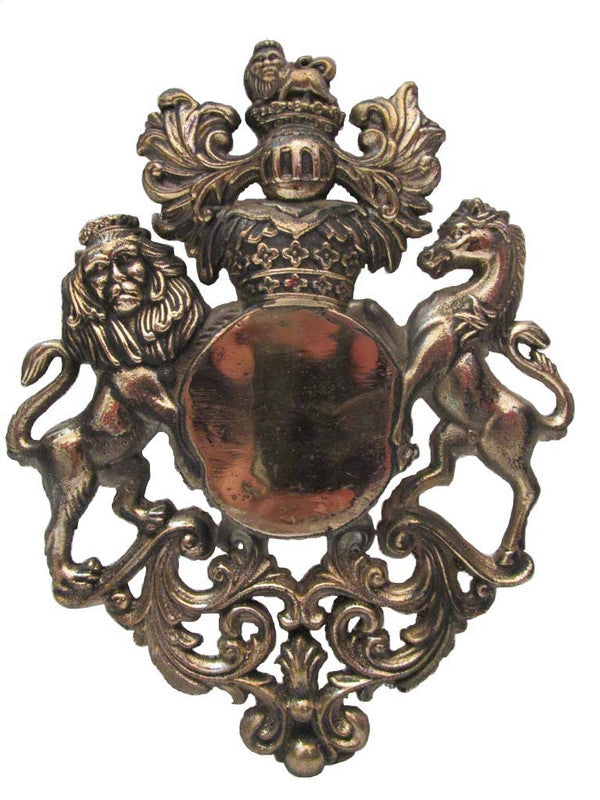 LARGE - Brass Vintage Style HEAVY CAST ROYAL CREST SAFE PLATE - Coat of Arms (5198)