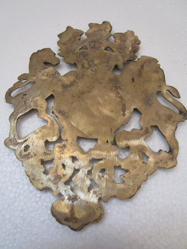 LARGE - Brass Vintage Style HEAVY CAST ROYAL CREST SAFE PLATE - Coat of Arms (5198)