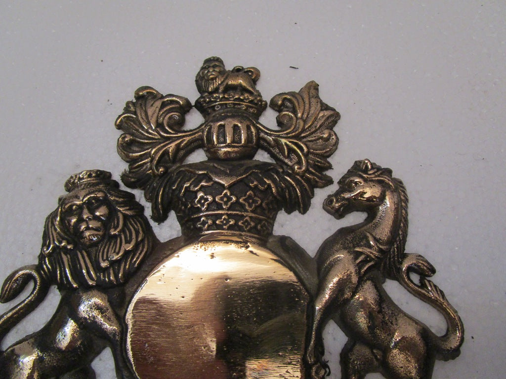 LARGE - Brass Vintage Style HEAVY CAST ROYAL CREST SAFE PLATE - Coat of Arms (5198)