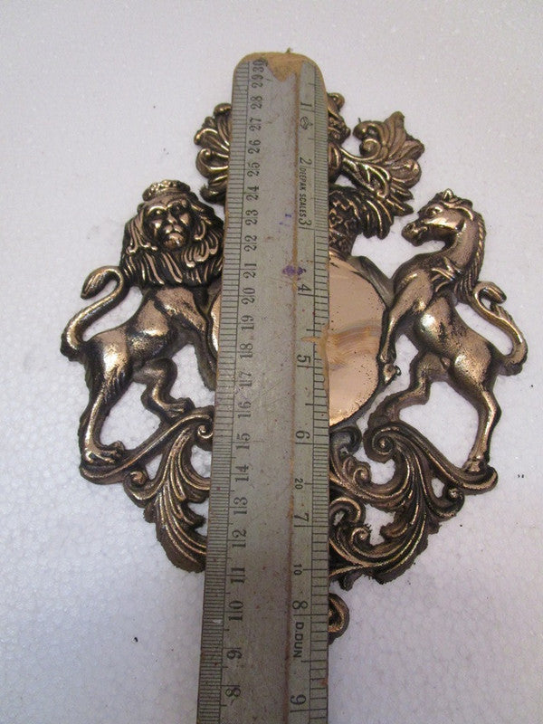 LARGE - Brass Vintage Style HEAVY CAST ROYAL CREST SAFE PLATE - Coat of Arms (5198)
