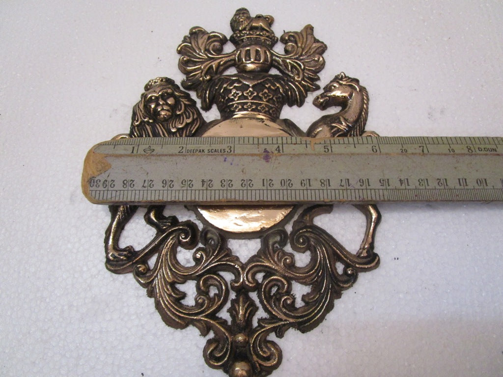 LARGE - Brass Vintage Style HEAVY CAST ROYAL CREST SAFE PLATE - Coat of Arms (5198)